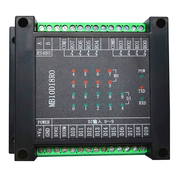 10DI8RO switch input and output 10 channel open into 8 channel relay output module RS485 MODBUS-RTU communication