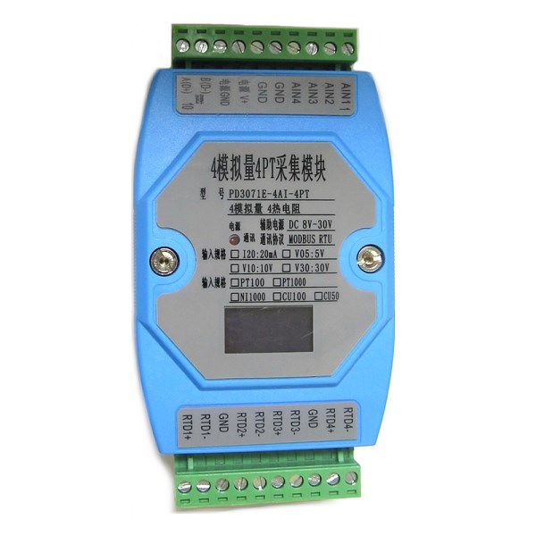 4-channel PT100 temperature collector 4-channel analog 0-20mA, 5V, 10V, 30V combined temperature acquisition module