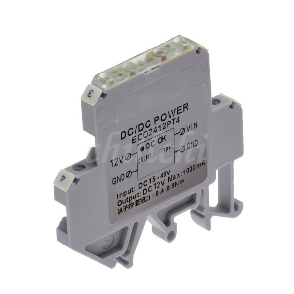 DCDC voltage regulator module, 15-48VDC wide pressure input, 12VDC output, 1000mA rail installation
