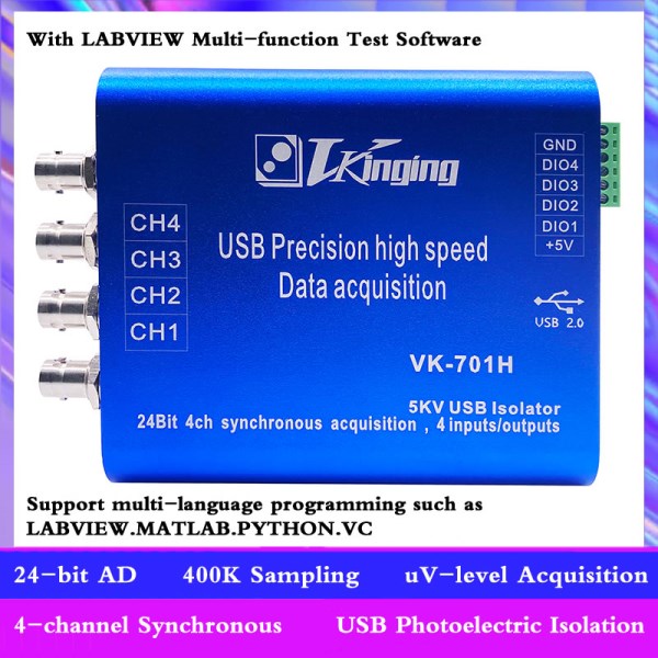 VK701H 24-bit Isolated USB Data Acquisition Card with IEPE Function 400K Sampling