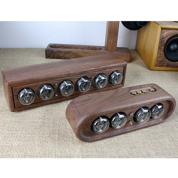 4-digit6-bit glow tube clock black walnut solid wood case QS30 SZ8 retro Digital Tube Clock