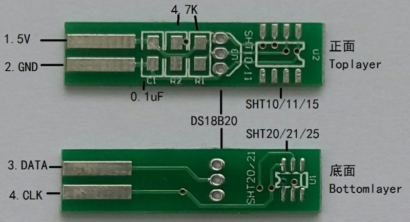 Temperature and humidity sensor SHT202125 DS18B20 SHT1011 three in one circuit board welding