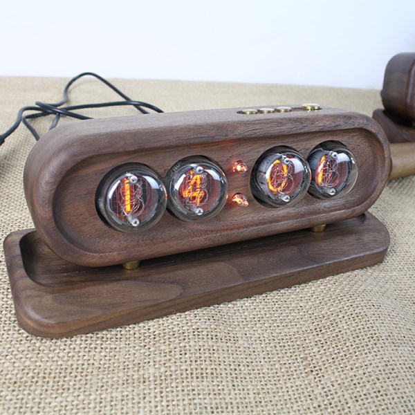 Glow digital tube 4-digit clock black walnut whole wood shell QS30 SZ8DIY retro clock