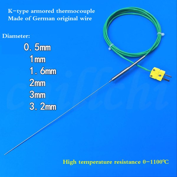 Armoured K type thermocouple diameter 0.5mm probe 3mm temperature resistance 1000 degree furnace temperature detection