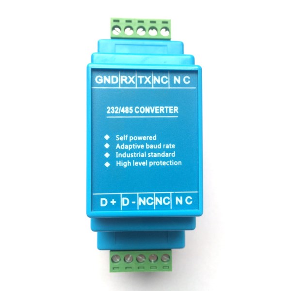 Industrial grade RS232 to RS485 converter passive adaptive baud rate self conductance rail installation