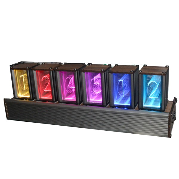 LED pseudo glow tube clock RGB colorful discoloration walnut aluminum alloy digital tube DIY kits