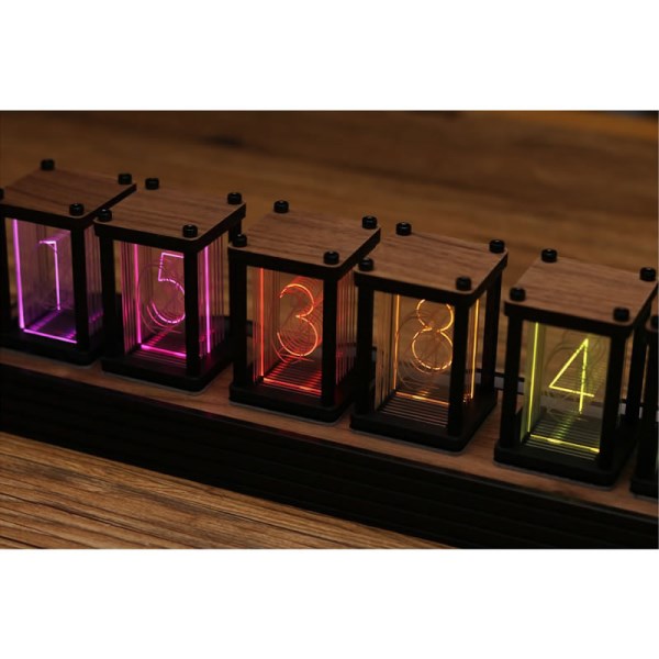 RGB pseudo-glow tube clock DIY kit LED desktop creative decoration boyfriend gift black walnut shell high-end classical
