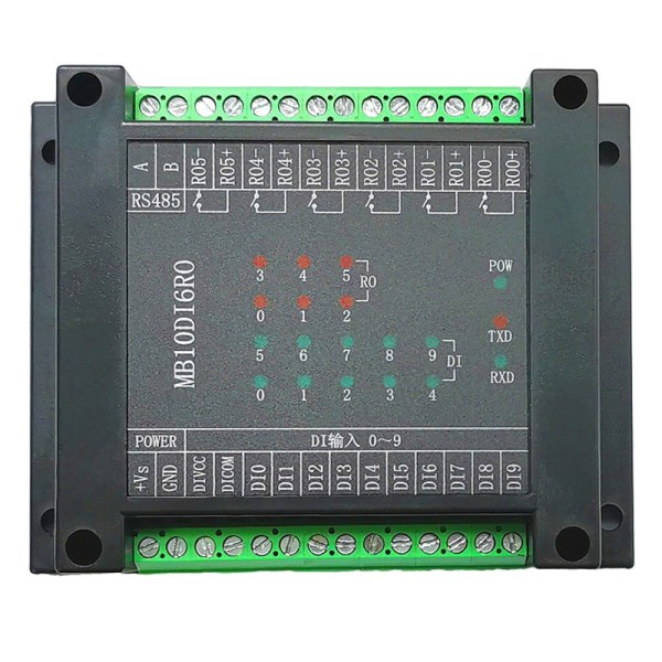 10DI6RO switch input and output 10 channel open into 6 channel relay output module RS485 MODBUS-RTU communication