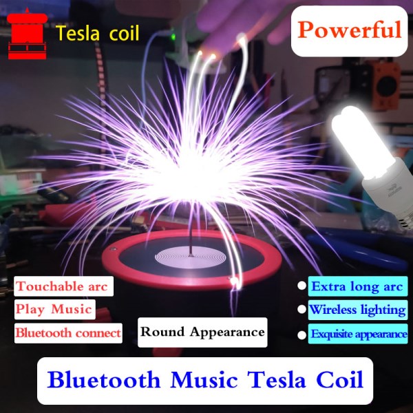 Round Bluetooth Music Double E-class Tesla Coil Flat SSTC Handheld Lightning Space Lighting