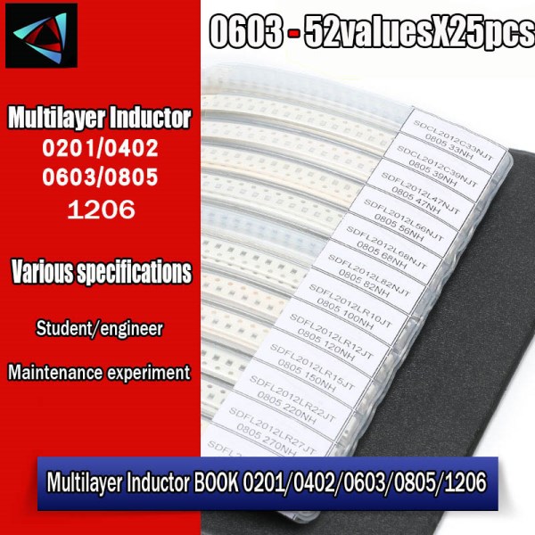 SMD Multilayer Ceramic Inductor Kit 0603 52values X 25pcs Chip Inductance Assorted Sample Book