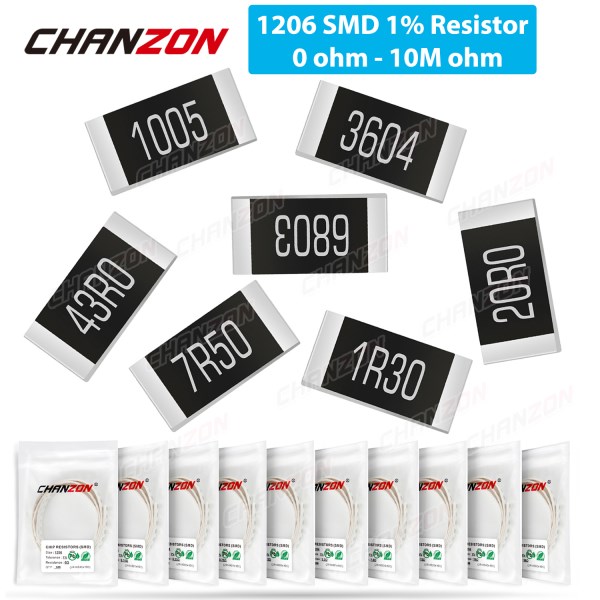 100Pcs SMD 1206 Resistors 0ohm - 10M Ohm 14W 1% High Precision Film Chip Fixed Resistance 0.01 0.22 4R7 100 220 330 1K 10K 300K
