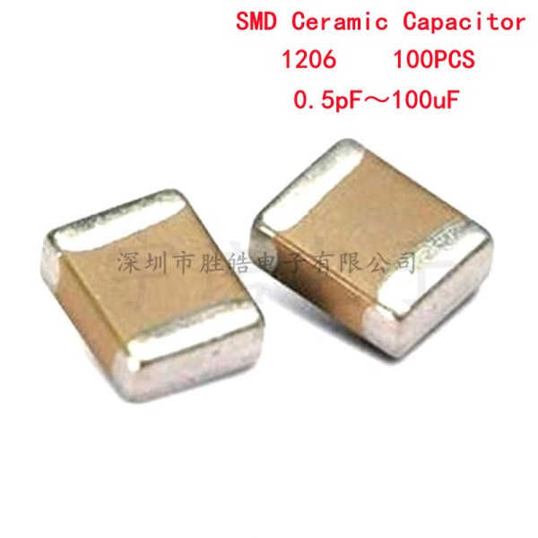 100pcs 1206 SMD Chip Multilayer Ceramic Capacitor 0.5pF - 100uF 10pF 100pF 1nF 10nF 15nF 100nF 0.1uF 1uF 2.2uF 4.7uF 10uF 47uF