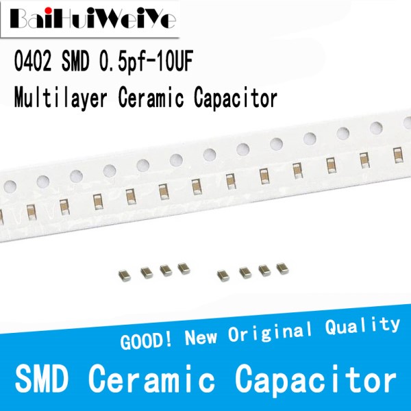 100Pcs 0402 SMD Chip Multilayer Ceramic Capacitor 0.5pF - 10uF 10pF 22pF 100pF 1nF 10nF 100nF 0.1uF 1uF 2.2uF 4.7uF 10uF 22uF