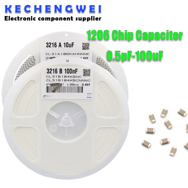 1reel 4000pcs 1206 50V SMD Thick Film Chip Multilayer Ceramic Capacitor 0.5pF-100uF 10NF 100NF 1UF 2.2UF 4.7UF 10UF 1PF