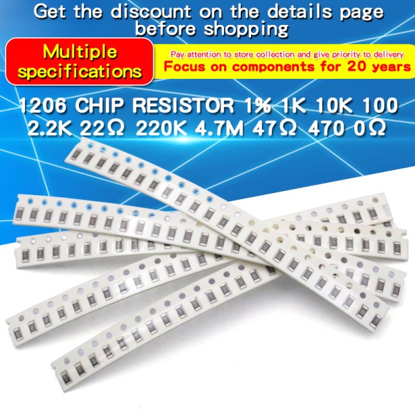 100pcs 1206 SMD Chip Resistor 1% 0