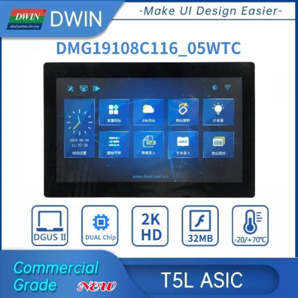 DWIN Display 2K HD Smart Screen 11.6 Inch 1920*1080 IPS UART Display With FSK Bus Interface CTP Dual Chip DMG19108C116_05W