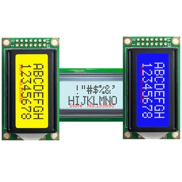 1PCS 5V New Mini 0802 8x2 STN Character Blue Yellow Gray LCD Module HD44780 Or SPLC780 Chip White LED Backlight 14Pin