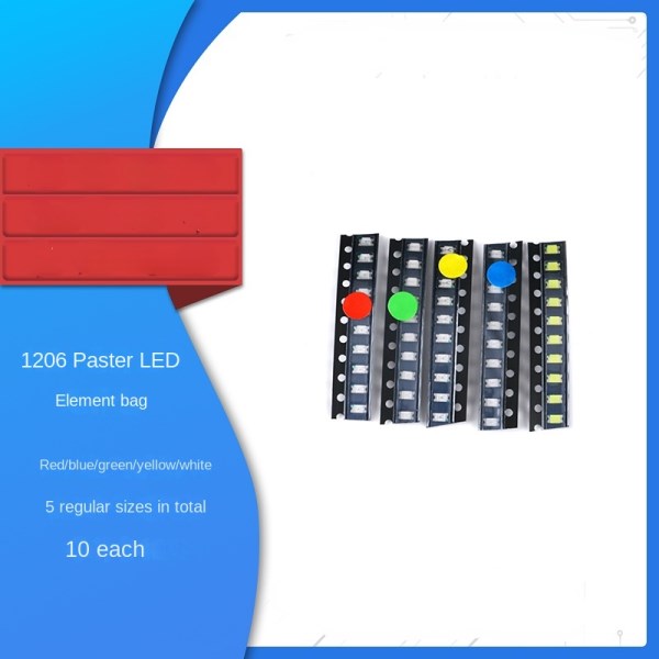 1206 chip LED common component package(red, blue, green, yellow and white), 10 for each of 5 types