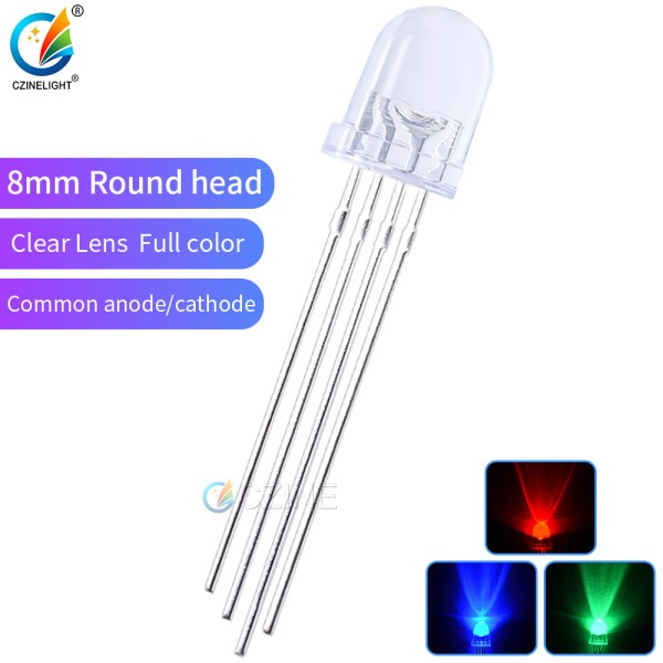 500pcsbag 8mm Water Clear Round Hat RGB LED 8mm F8 pixels Arduino led chips RGB full color 4 legs
