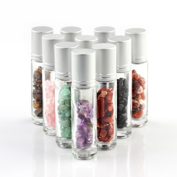 1pc Refillable Liquids Glass Essential Oil Perfume Bottles Natural Stone Roller Ball Irrgular Crystal Chips For Reiki Healing