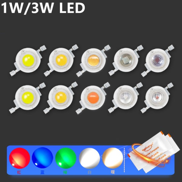 10pcs 3W 1W High Power 3.2V LED Beads Light Diode LED Chip SMD Warm White Red Green Blue Yellow For Downlight DIY Lamp Bulb