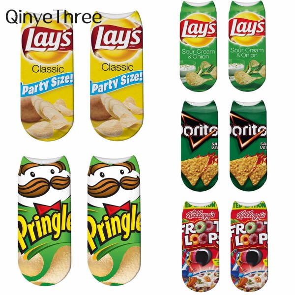 New Funny Cartoon Foods Low Ankle 3D Printed Potato Chips Fries Short Socks For Women Men Summer Spring Dropship