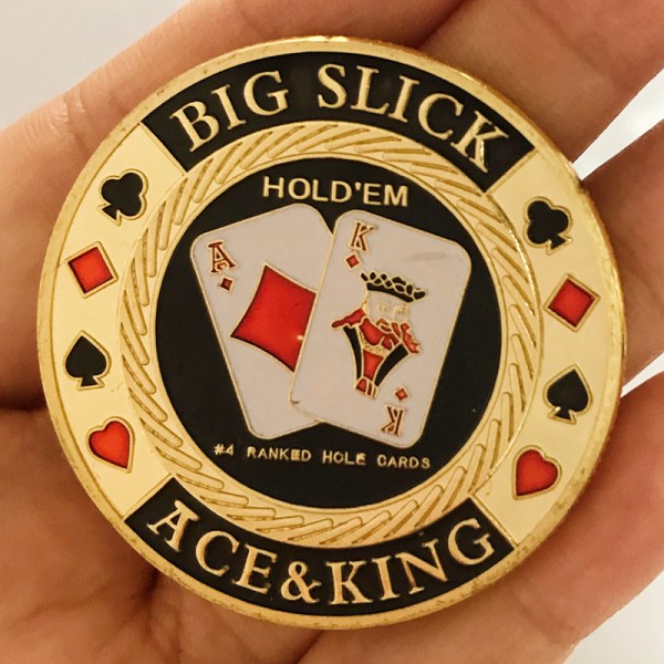 Gold Plated Coin The &quotBig Slick Ace&ampKing" Casino Poker Chips Souvenir Coin Art Poker Card Guard With Coin Capsule