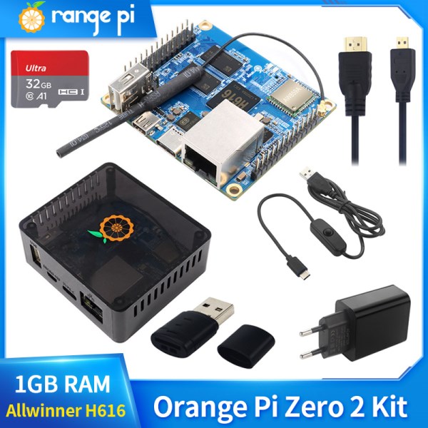 Orange Pi Zero 2 1GB Allwinner H616 Chip with ABS Case 5V 3A Type-C Power Supply Run Android 10 Ubuntu Debian OS Single Board