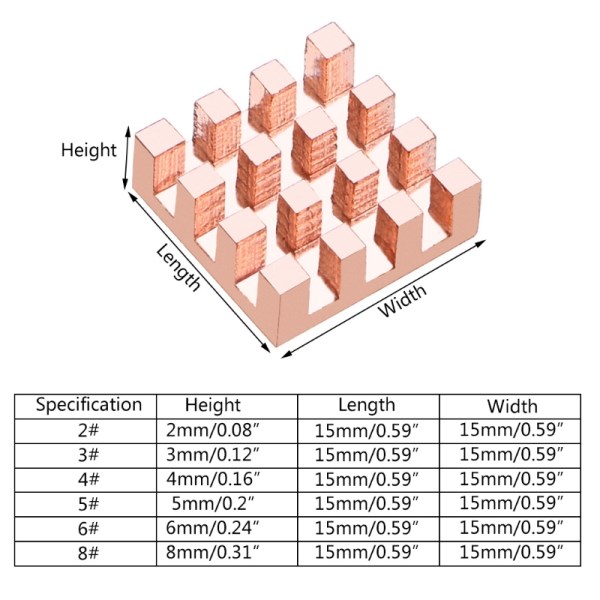 Copper Heatsink Cooler Passive Cooling Pad Radiator GPU chip For Raspberry Pi 15x15mm 234568mm