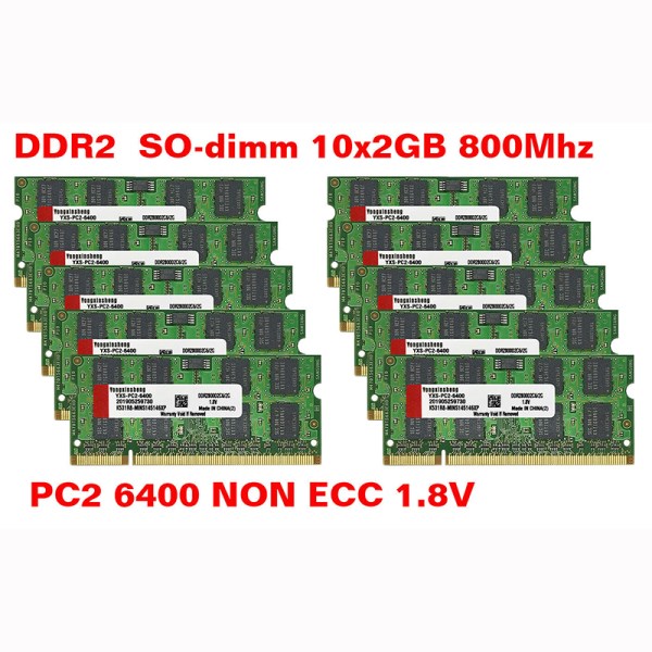 YONGXINSHENG 15X2GB PC2-5300S PC2-6400S DDR2 667MHz 800MHZ 200pin 1.8V SO-DIMM USED RAM Random Chips Laptop Memory Wholesale