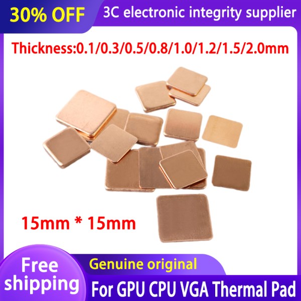 10pcs Thermal Pads 15x15mm Copper GPU Thermal Pads Copper Shim Heatsink For Laptop Cooling GPU CPU Chip Cooling Heatsink Sheet