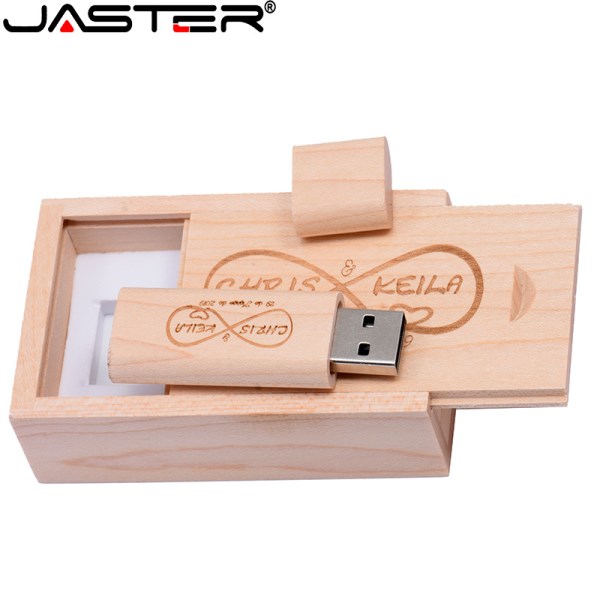 JASTER(1PCS Free LOGO)Wooden USB Flash Drive Pen Driver Wood Chips Pendrive 4GB 16GB 32GB 64GB 128GB Memory Stick Wedding Gift