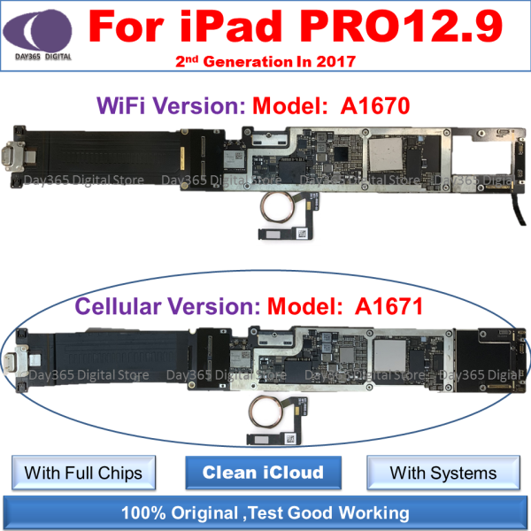 iCloud free Unlocked Motherboard for iPad PRO 12.9 2nd Generation Modle A1670 A1671 WiFi Cellualr With Full Sysytems Full Chips