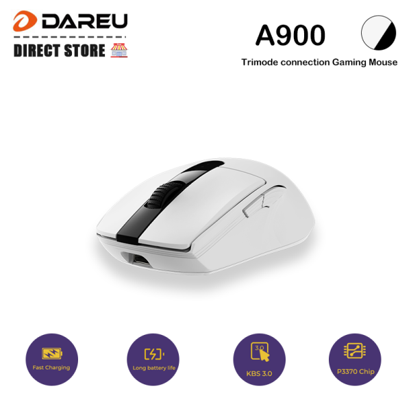 Dareu A900 Tri-mode Connection 2.4G BT5.1 Wired Gaming Mouse With Fast Charing 500mAh Built-in Li Battery KBS 3.0 PAW3370 Chip