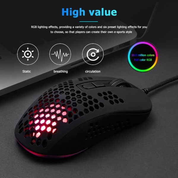383 Gaming Mouse PAW704 Chip Lightweight Hollow Honeycomb Hole RGB Backlight USB Wired Optical Mice for Computer