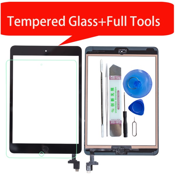 For iPad Mini1 mini2 A1432 A1454 A1455 A1489 A1490 Touch Screen Digitizer +IC Chip Connector Flex+Key Button+Tempered glass