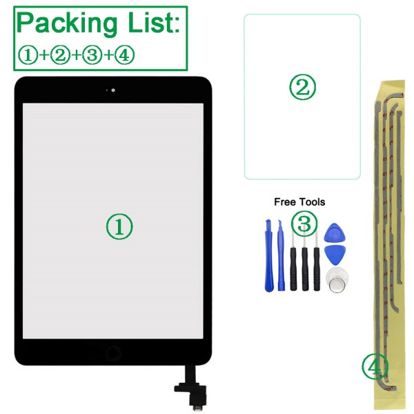 For iPad Mini1 mini2 A1432 A1454 A1455 A1489 A1490 Touch Screen Digitizer +IC Chip Connector Flex+Key Button+Profect Film