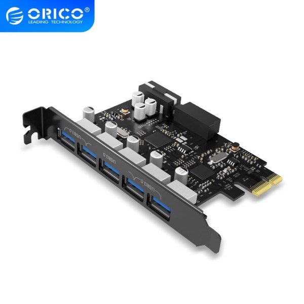 ORICO PVU3-5O2I USB3.0 5-Port PCI-E Expansion Card with Dual Chip High-Speed With 20 Pin Slot -Black