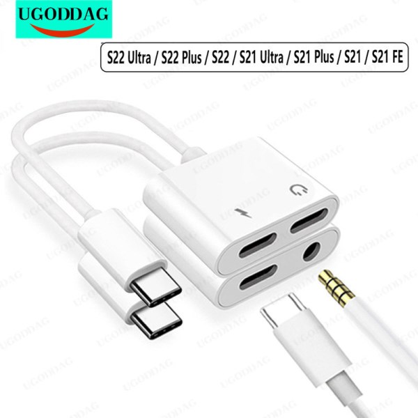 DAC Chip AUX Cable 2 In 1 Type C to 3 5 Jack Dual Type C Adapter Splitter For Samsung Galaxy S22 S21 S20 Ultra Plus Connector