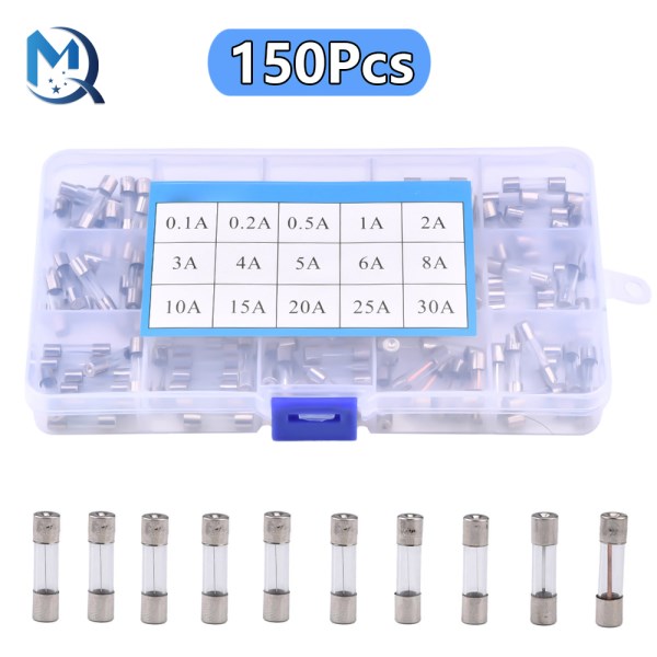 15Kinds 150pcs 5*20 Fast-blow Glass Tube Fuses Car Glass Tube Fuses Assorted Kit 5X20 with Box fusiveis 0.1A-30A Household Fuses