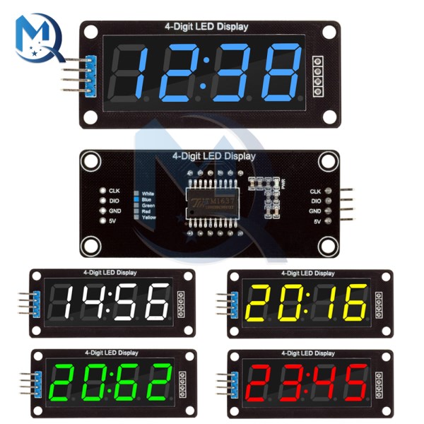 0.56 inch 4-Digit 7 Segments Digital Tube Clock Module Double Dots Blue Yellow White Green Red LED Display TM1637 For Arduino