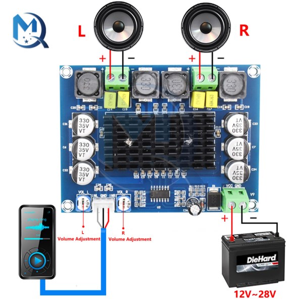 DC12-26V XH-M543 TPA3116D2 Power Amplifier Board 2X120W Dual Channel Stereo Digital Audio Pre-Amplifier Board Module