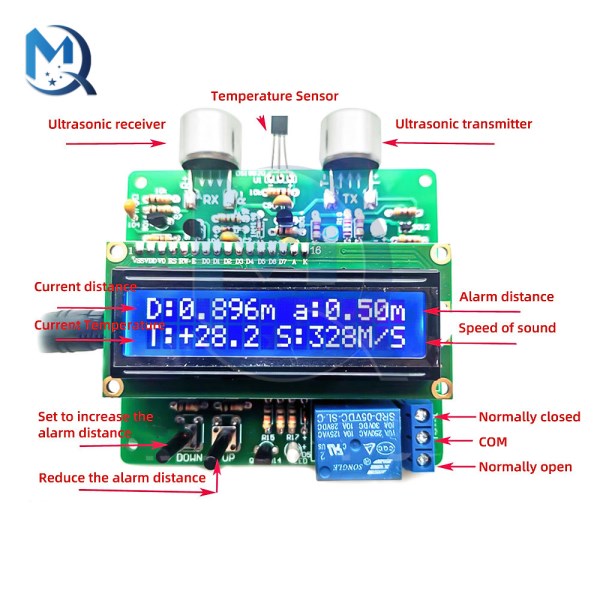 51 Single-chip Ultrasonic Rangefinder Module DIY DC 4.5V5.5V LCD Display Measure Distance Alarm Distance Can Be Set 3CM-150CM