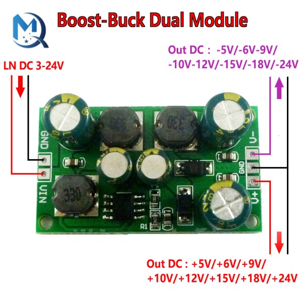 DC-DC Voltage Converter Boost-Buck Module Positive Negative Voltage Dual Output 3-24V to 5V 6V 9V 10V 12V 15V 18V 24V 8W