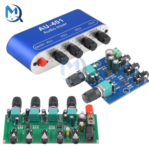 DC5-12V AU-401 24 Channel Audio Signal Mixing Board Module Stereo Output Audio Mixer Drive Headphone Amplifier Board + Shell