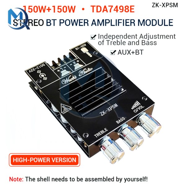 ZK-XPSM Amplifier Board TDA7498E 2.0 Channel 50WX2 High and Bass Adjustment for Bluetooth Audio Power Amplifier Module