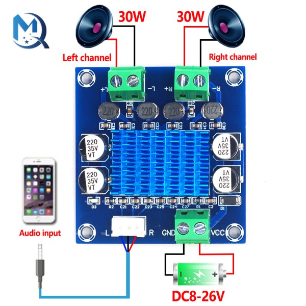 TPA3110 XH-A232 30W+30W 2.0 Channel Digital Stereo Audio Power Amplifier Board DC 8-26V 3A C6-001