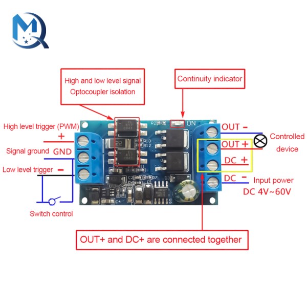 High-Power 600W MOS Tube FET Trigger Drive Module PWM Control High Low Level Trigger Switch DC 4V-60V