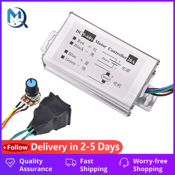 DC Motor Speed Forward Reverse Governor 9-60V High Power Pulse Width Motor Driver PWM Control Board 0-20A 1200W Potentiometer