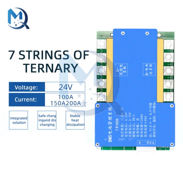 7 Series 24V Ternary Balanced Protection Board 100A 150A 200A 3.7V Lithium Battery BMS PCB Board with Temperature Control